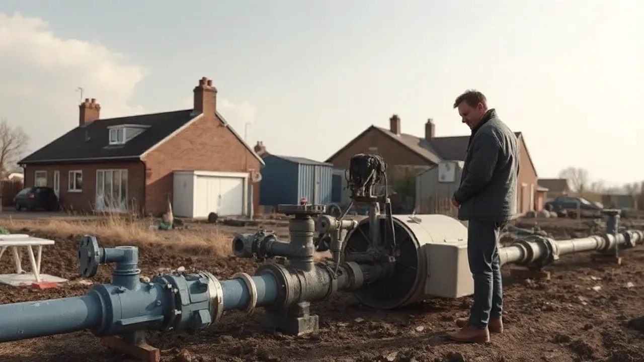 The site involved in Huntingdon domestic plumbing context, near St neots, seen from a distance